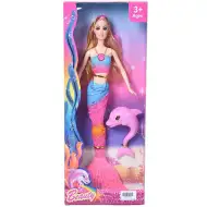 Blondwłosa lalka syrenka z delfinem 30 cm