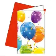 Błyszczące zaproszenia na przyjęcie z balonami w kopercie, 6 sztuk