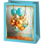 Cardex: Ekskluzywna niebiesko-złota torebka prezentowa średniego rozmiaru z balonami, 18x10x23 cm