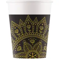 Czarno-złote papierowe kubki z mandalą, zestaw 8 sztuk, 200 ml