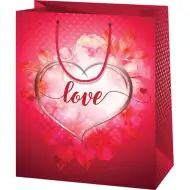 Czerwona torba prezentowa średniej wielkości z napisem Love 18x10x23cm