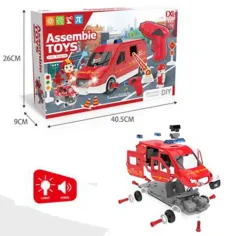 DIY zrób to sam montażowy wóz strażacki z efektami świetlnymi i dźwiękowymi, zestaw 63-elementowy. zdjęcie 2