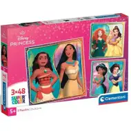 Disney+Księżniczki Supercolor 3x48 elementów puzzle - Clementoni