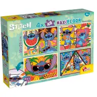 Disney Stitch 2 w 1 maxi puzzle 4x48 elementów i kolorowanka 35x25 cm - Lisciani