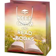 Duża torba prezentowa z napisem "Keep Calm and Read Books", wymiary 27x14x33 cm