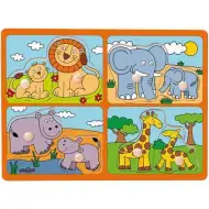 Dzikie zwierzęta z młodymi, drewniane puzzle w kształcie drzewa z uchwytami - Woodyland