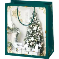 Ekskluzywna torba prezentowa w duży rozmiarze z motywem choinki 27x14x33 cm