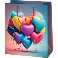 Ekskluzywna torebka prezentowa średniej wielkości z motywem balonów w kształcie serca, 18x23x10 cm
