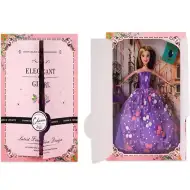 Elegancka lalka modowa z akcesoriami w fioletowej sukience, 30 cm