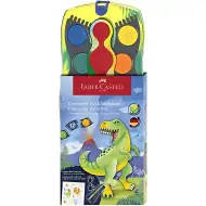 Faber-Castell: Zestaw 12 farb wodnych Connector z łączonymi paletkami, z wzorem dinozaurów