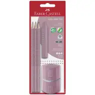 Faber-Castell: Zestaw ołówków grafitowych Grip 2001 w odcieniu różanym z temperówką i gumką