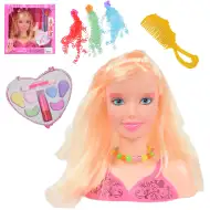 Fashion Girl: Głowa lalki do czesania i stylizacji z blond włosami, paletą do makijażu i akcesoriami, 21 cm