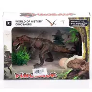 Figurka Tyrannosaurus Rex z jajkiem i roślinami.