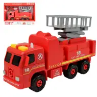 Fire Engine: Rozkładany wóz strażacki z koszem podnośnikowym, narzędziami i dźwiękiem 20 cm
