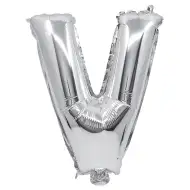 Folia balon w kształcie litery – litera V, srebrny kolor, 32 cm.
