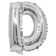 Folia balon w kształcie litery D w kolorze srebrnym – litera D, 32 cm