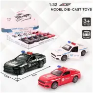 Ford Mustang policyjny metalowy model samochodu z funkcją pull-back w skali 1/32, dostępny w różnych wariantach.