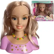 Głowa lalki do czesania z blond włosami, kokardkami i akcesoriami