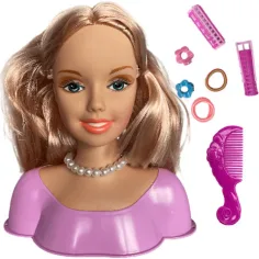 Głowa lalki do czesania z długimi blond włosami, wałkami do włosów i akcesoriami. zdjęcie 2