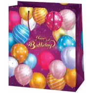 Happy Birthday fioletowa balonowa duża torba prezentowa 26x13x33cm