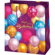Happy Birthday fioletowa balonowa średnia torba na prezent 18x10x23 cm
