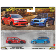 Hot Wheels: Deluxe 2005 Mitsubishi Lancer Evolution IX Wagon i 2004 Subaru Forester STI — zestaw 2 samochodzików w skali 1:64 - Mattel