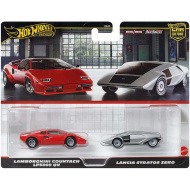 Hot Wheels Deluxe zestaw dwóch samochodzików Lamborghini Countach LP5000 QV i Lancia Stratos Zero – Mattel