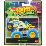 Hot Wheels Monster Trucks Battitude z niebieskimi kołami, świecący w ciemności samochodzik 1/64 - Mattel