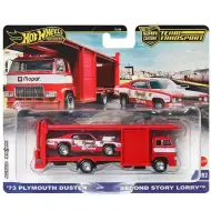Hot Wheels: Second Story Lorry - Premium laweta do transportu samochodów i 73 Plymouth Duster samochodzik 1/64 - Mattel