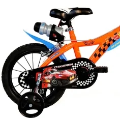 Hot Wheels rower dziecięcy 14” z uchwytem na bidon i bocznymi kółkami w kolorze pomarańczowo-czarnym – rower Dino Bikes zdjęcie 2