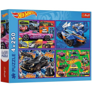 Hot Wheels samochody wyścigowe — zestaw 4 puzzli po 250 elementów - Trefl