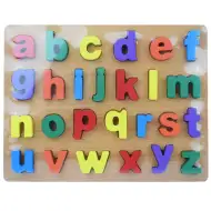 Kolorowe drewniane puzzle z małymi literami alfabetu ABC, 30x22 cm