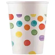 Kolorowe papierowe kubki w kropki, zestaw 8 sztuk, 200 ml.
