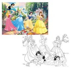 Księżniczki Disneya 2 w 1 puzzle 108 elementów i kolorowanka 70x50 cm - Lisciani zdjęcie 2