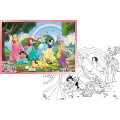 Księżniczki Disneya Tęczowe 2 w 1 puzzle i kolorowanka 108 elementów 70x50 cm - Lisciani zdjęcie 2