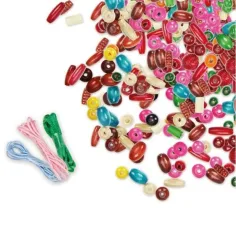 LENA: Kolorowy zestaw do nawlekania drewnianych koralików, 438 sztuk, w plastikowym pojemniku zdjęcie 2