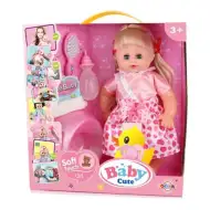Lalka z włosami w różowej sukience z akcesoriami, 35 cm