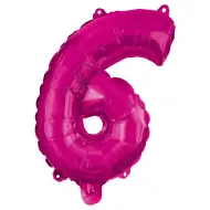 Liczne balony foliowe w kolorze różowym – cyfra 6, 96 cm.