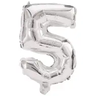 Liczne balony foliowe w kolorze srebrnym – cyfra 5, 86 cm
