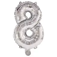 Liczne srebrne balony foliowe – cyfra 8, 86 cm