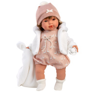 Llorens: Carla 42 cm płacząca lalka z smoczkiem i białym kocykiem