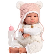 Llorens: Lara, 38 cm, płacząca lalka w czapce z misiowymi uszami.