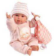 Llorens: Olivia, 38 cm, płacząca lalka z kocykiem w kratę