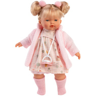 Llorens: Roberta, 33-centymetrowa lalka ze smoczkiem w różowym kardiganie