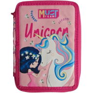 Luna: Must Team różowy dwupoziomowy wypełniony piórnik z motywem jednorożca 15x5x21 cm