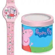 Luna: Różowy analogowy zegarek Peppa Pig w metalowym pudełku ozdobnym