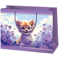 Lwiątko z kwiatami fioletowa średniej wielkości ekskluzywna torba prezentowa 18x10x23cm