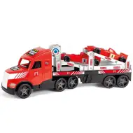 Magic Truck: Ciężarówka do przewozu samochodów wyścigowych Formuły 1 z fluorescencyjnymi lampami 81 cm - Wader