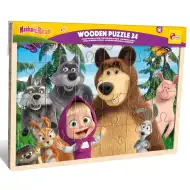 Masza i Niedźwiedź drewniane puzzle w ramce 24 elementy - Lisciani