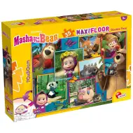 Masza i Niedźwiedź, obrazki 2 w 1, maxi puzzle podłogowe 35 elementów i kolorowanka 70x50 cm – Lisciani
